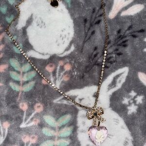 Betsey Johnson Light Pink Rose Heart Necklace